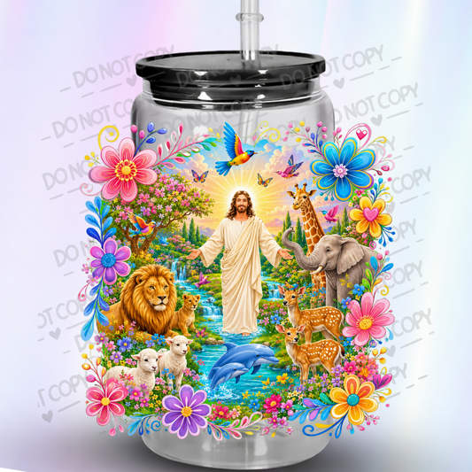 Jesus With Animals Garden of Eden UV DTF Decal