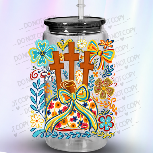 Three Crosses pumpkin Floral Bow UV DTF Decal
