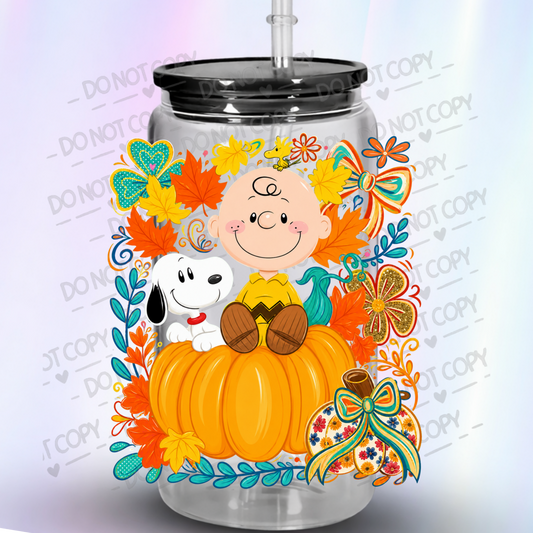 Charlie Brown Snoopy Fall Pumpkin UV DTF Decal