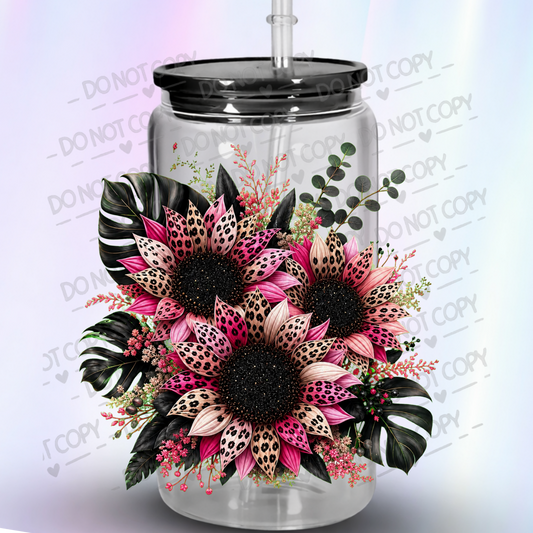 Pink Leopard Sunflower Bouquet UV DTF Decal
