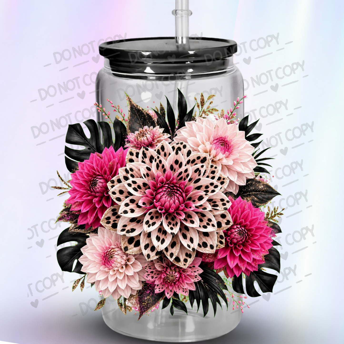Leopard Print Dahlia Bouquet is a UV DTF Decal