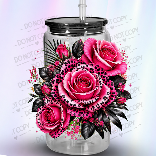 Hot Pink Leopard Print Rose Bouquet UV DTF Decal