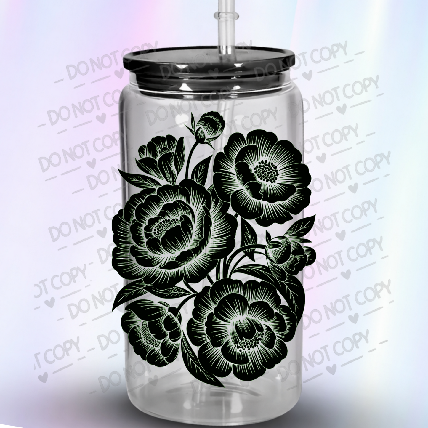 Bold Black Peony Bouquet is a UV DTF Decal
