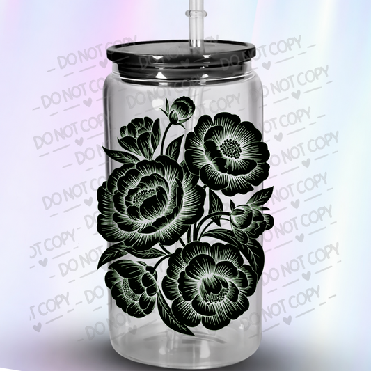Bold Black Peony Bouquet is a UV DTF Decal