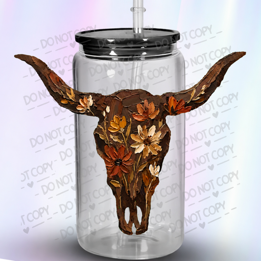 Floral Longhorn Skull is a UV DTF Decal