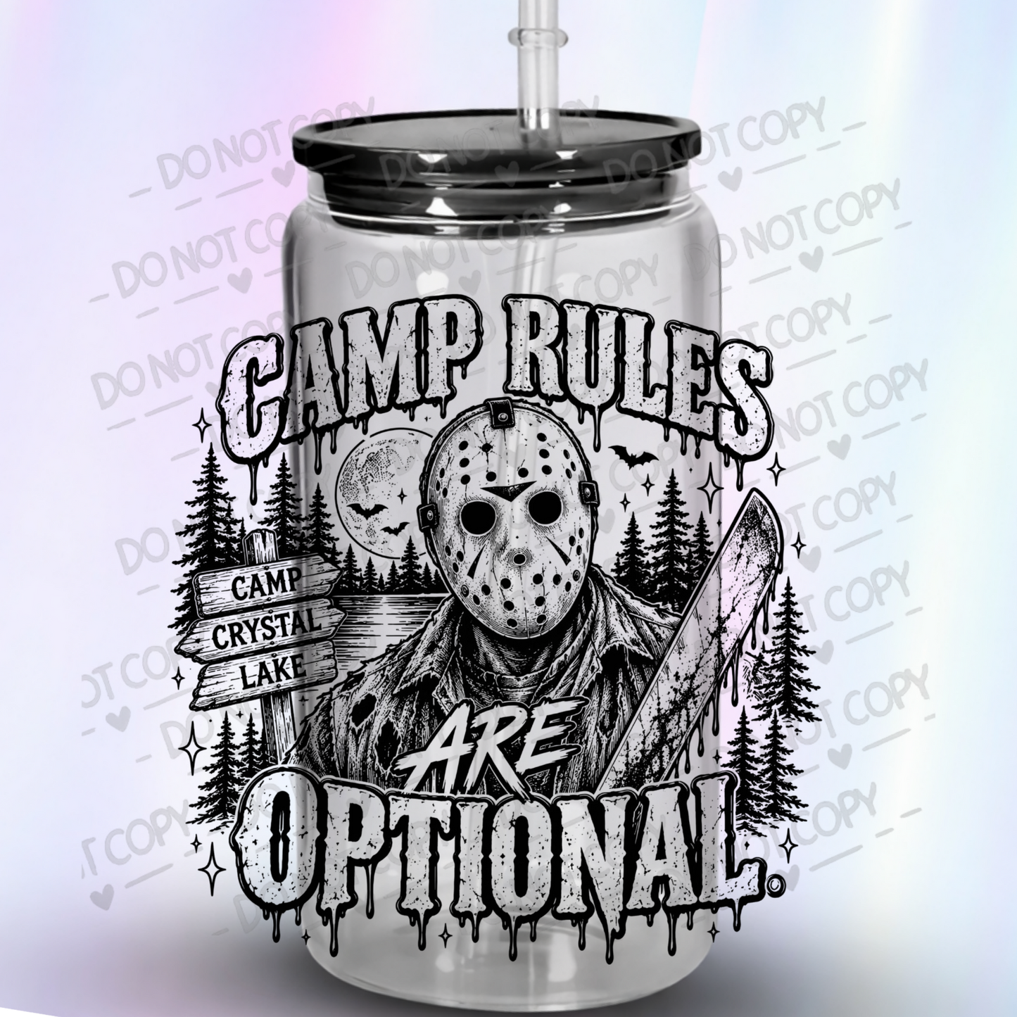 Jason Voorhees Camp Rules UV DTF Decal