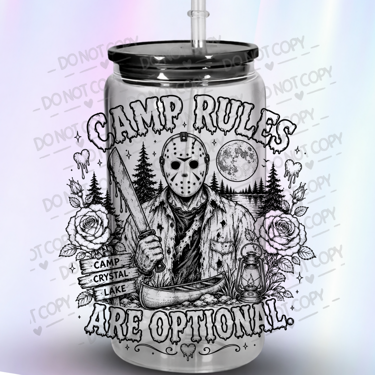 Camp Rules Are Optional Jason Voorhees Camp Crystal Lake UV DTF Decal