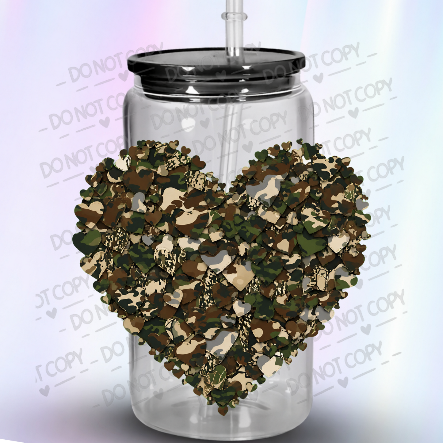 Camo Hearts Collage UV DTF Decal