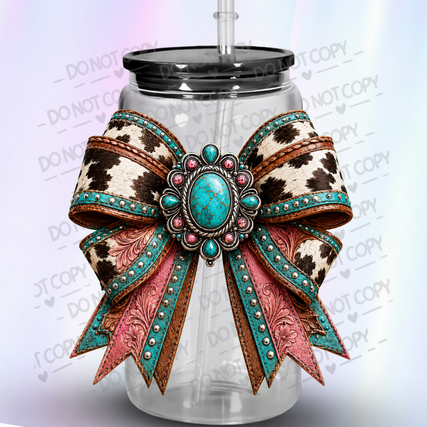 Western Cowhide Turquoise Bow is a UV DTF Decal