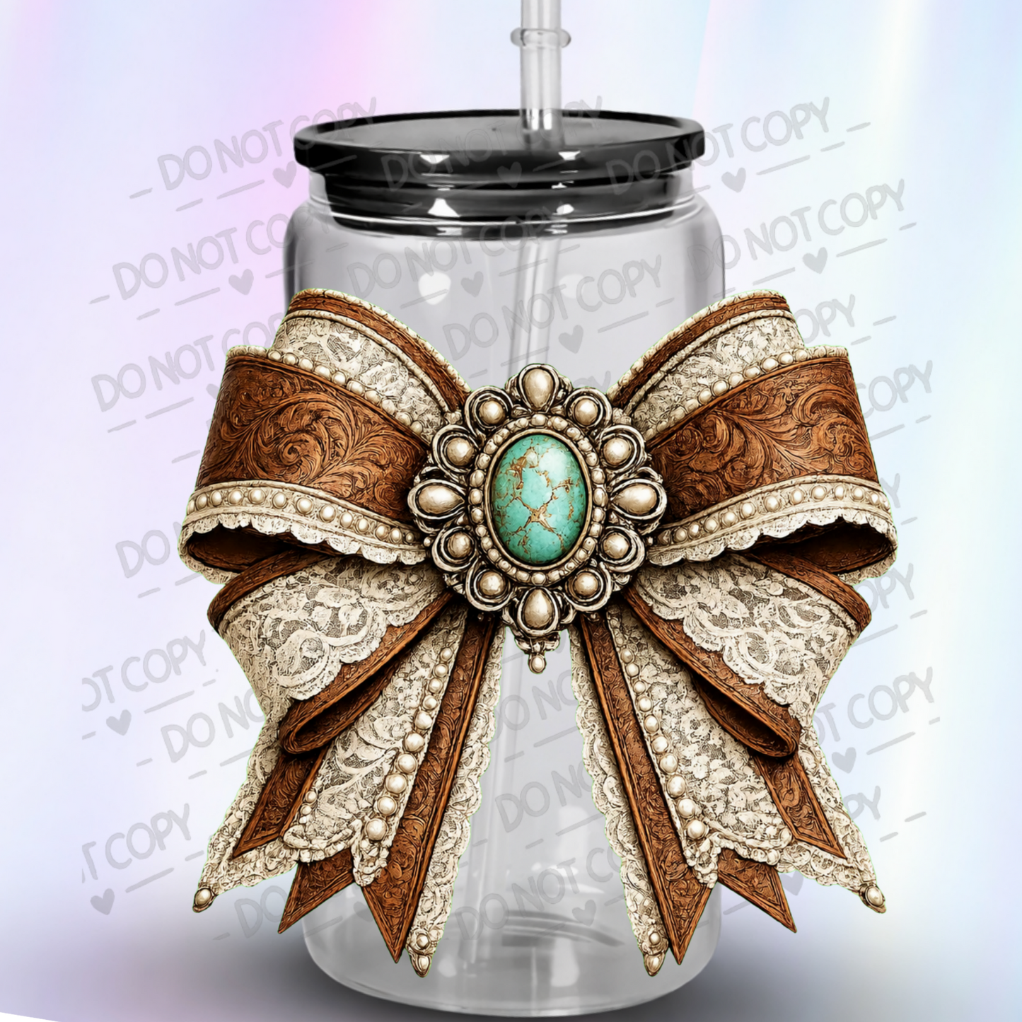 Western Lace Turquoise Bow is a UV DTF Decal