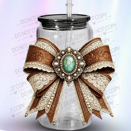 Western Lace Turquoise Bow is a UV DTF Decal
