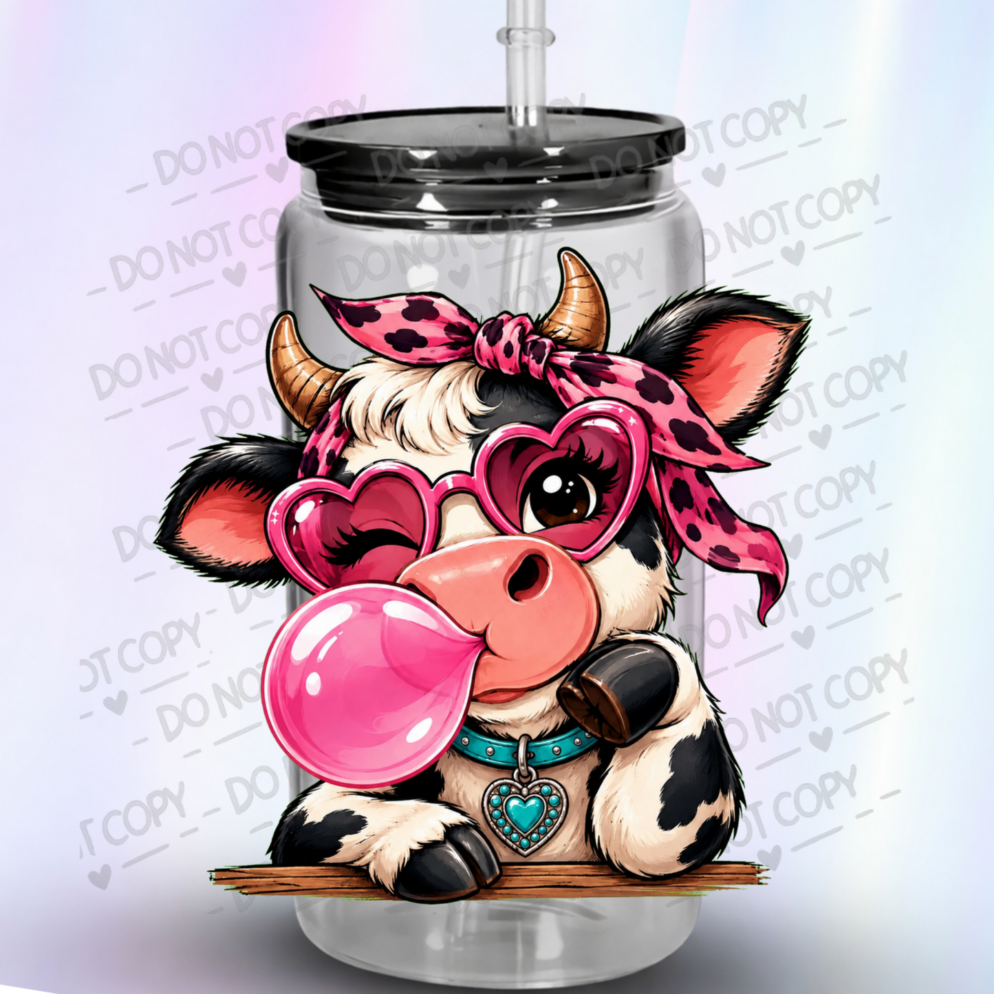 Cute Cow Blowing Bubble Gum UV DTF Decal