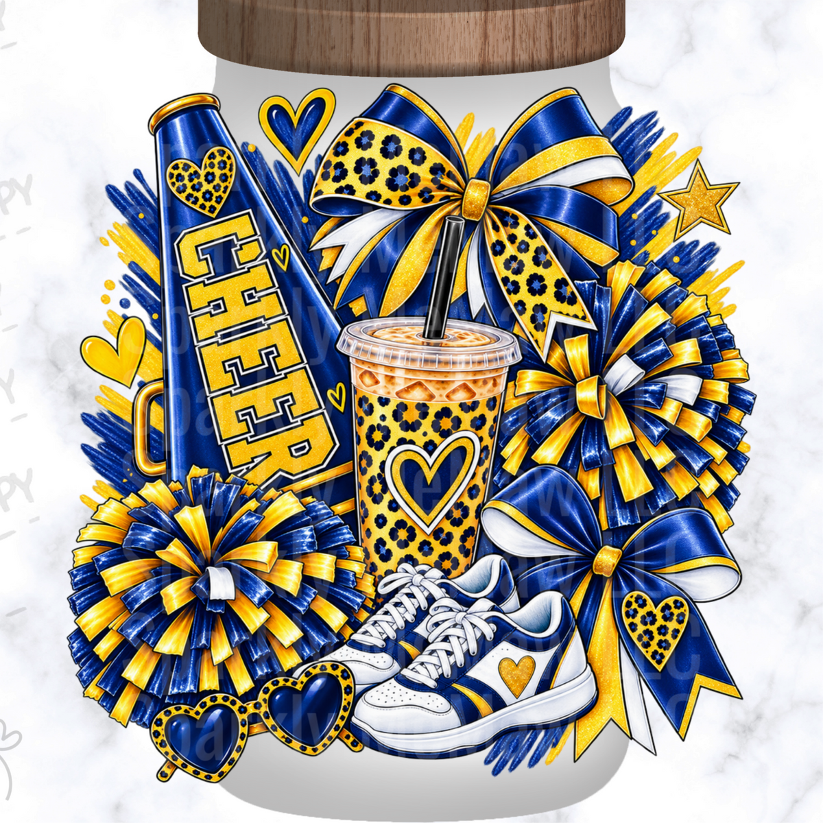 Navy Gold Cheer Squad Collage UV DTF Decal