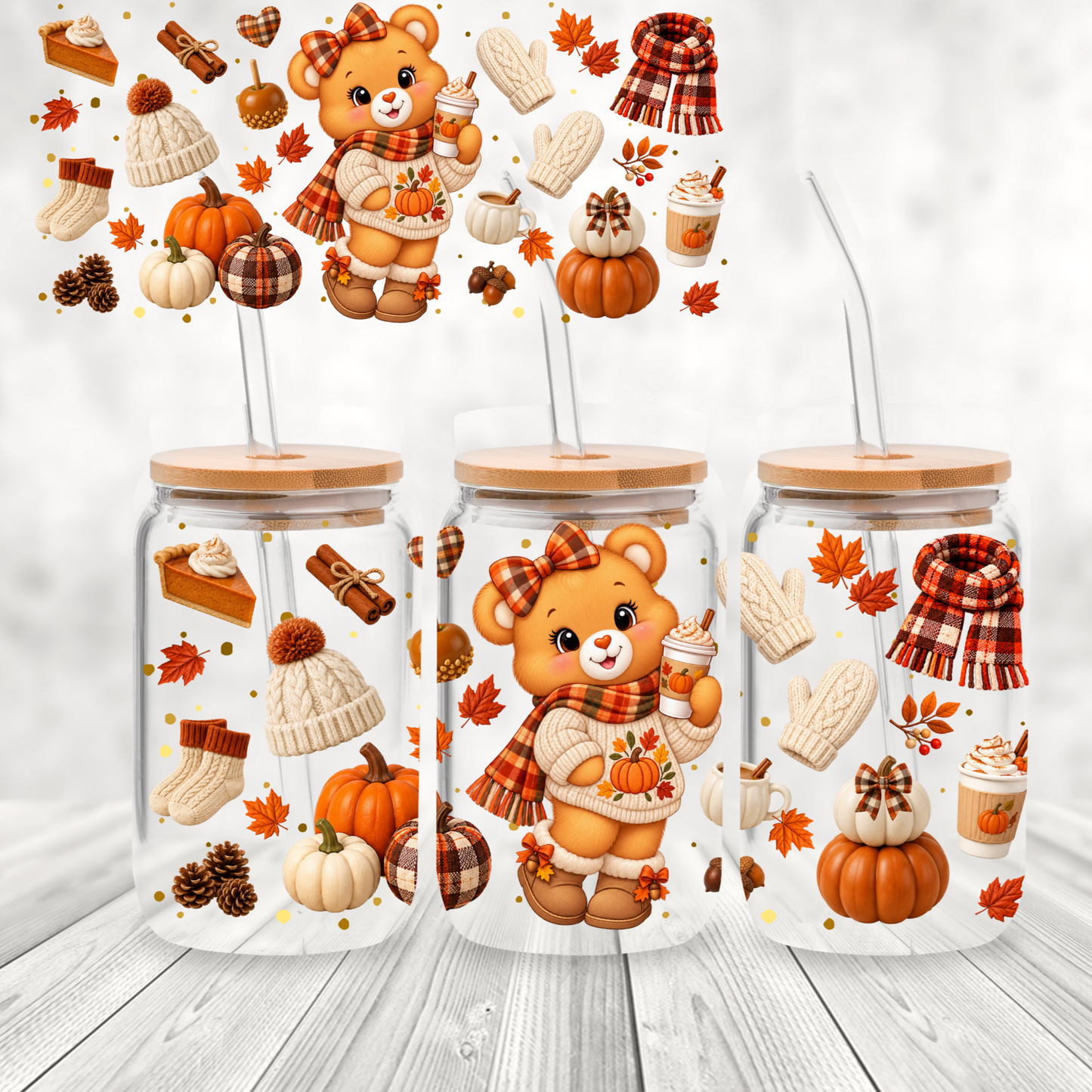 Autumn Bear Fall Pumpkin Spice is a UV DTF 16 oz Wrap