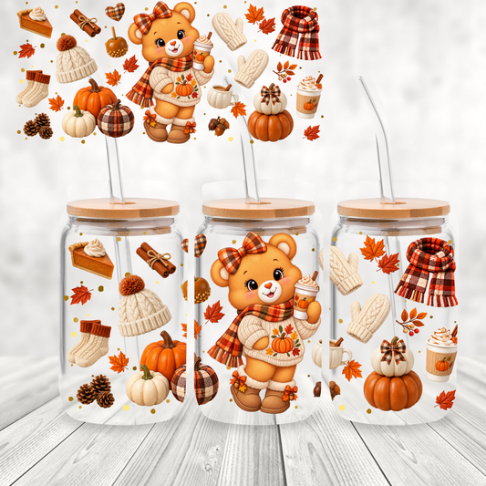 Autumn Bear Fall Pumpkin Spice is a UV DTF 16 oz Wrap
