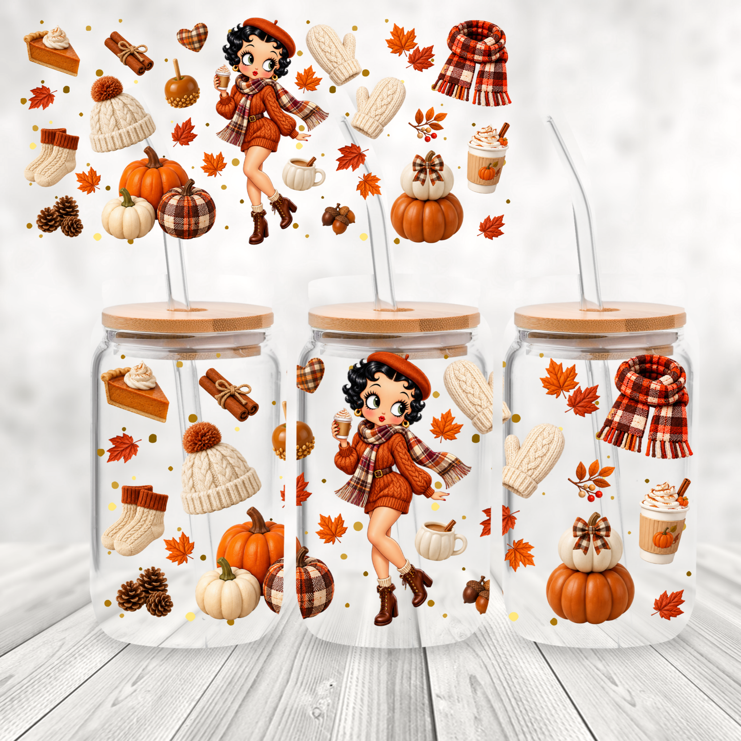 Betty Boop Fall Autumn UV DTF 16 oz Wrap