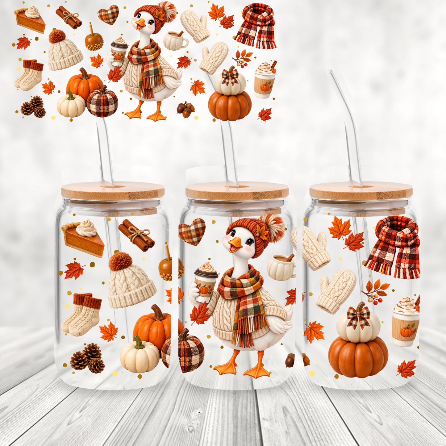 Cozy Fall Duck Autumn Vibes is a UV DTF 16 oz Wrap