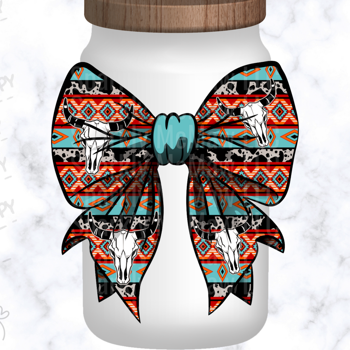 Western Aztec Bow Bull Skull UV DTF Decal