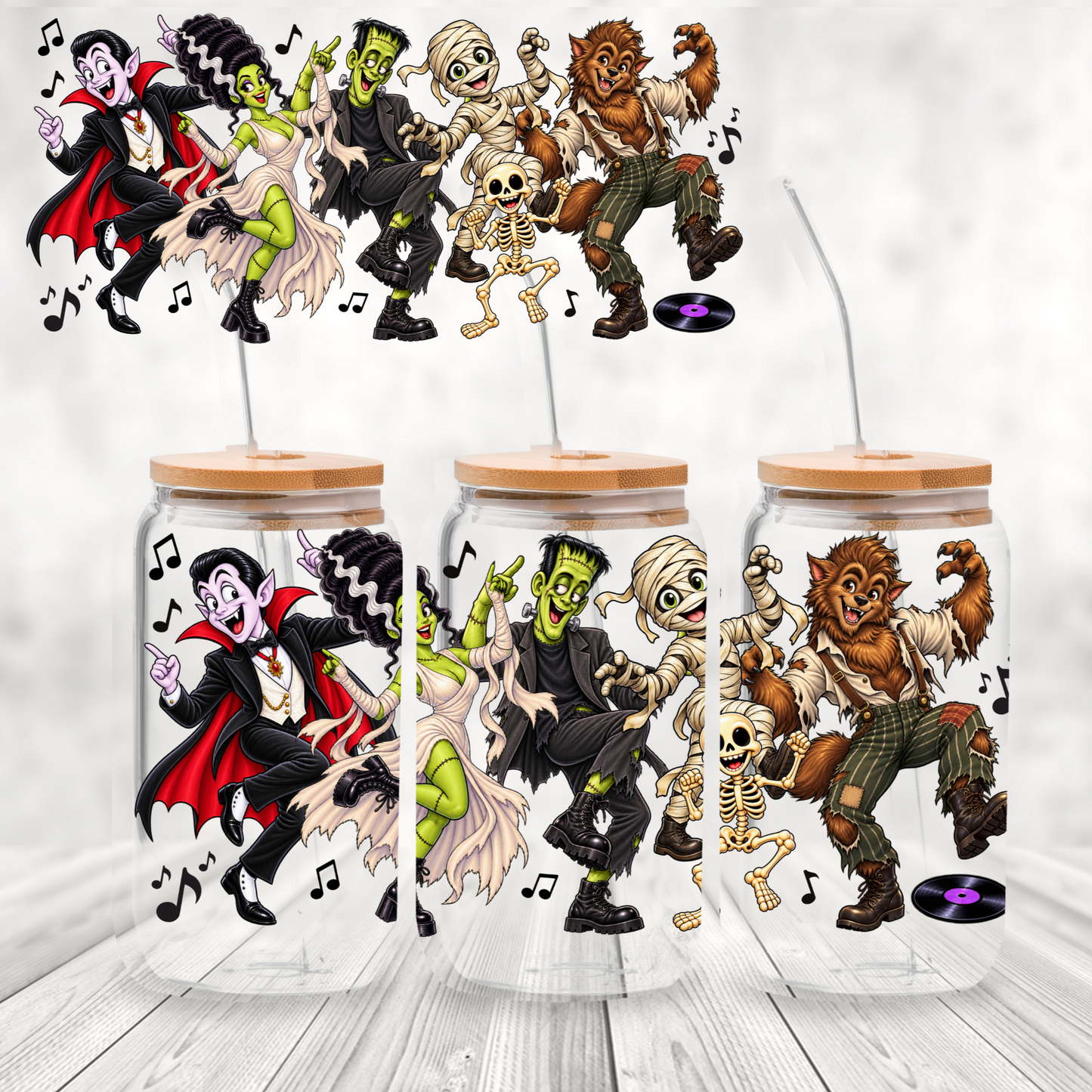 Dancing Halloween Monsters Party This is a UV DTF 16 oz Wrap