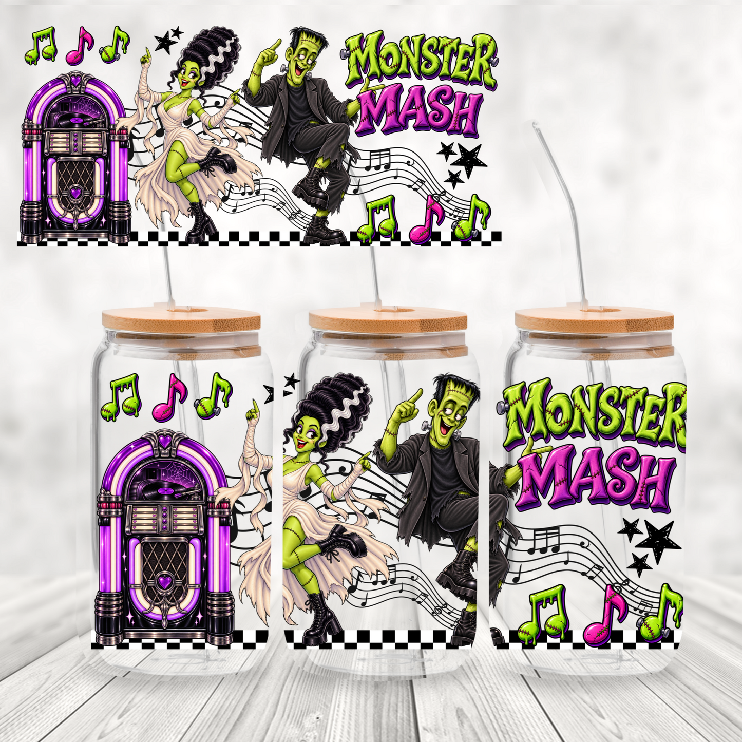 Frankenstein Monster Mash Dancing UV DTF 16 oz Wrap