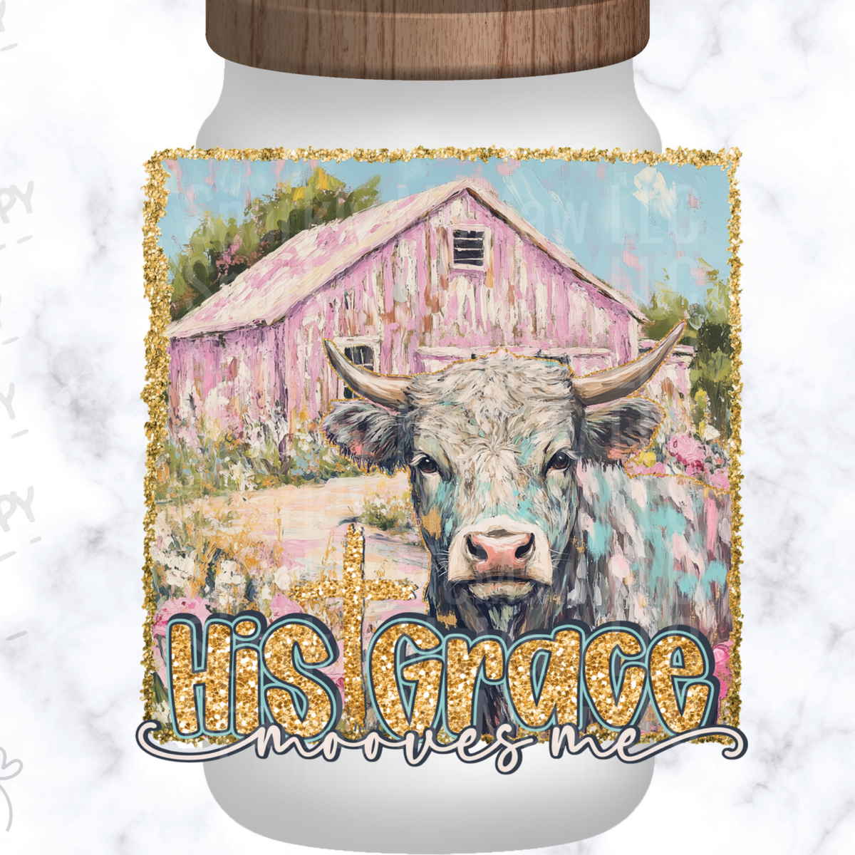 Farmhouse Cow His Grace Moves Me UV DTF Decal