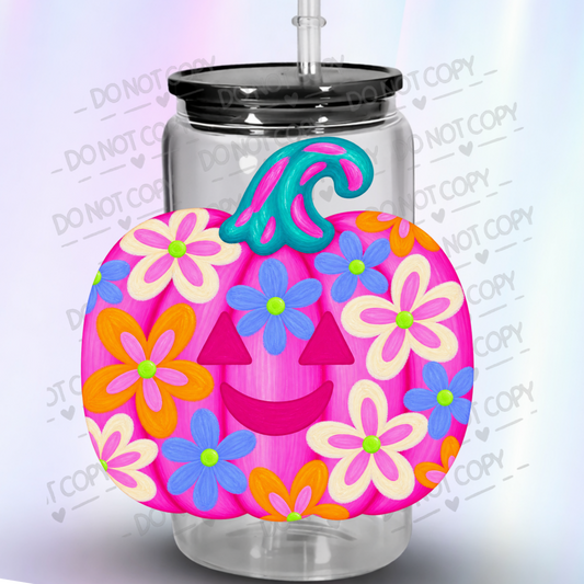 Floral Pink Halloween Pumpkin UV DTF Decal