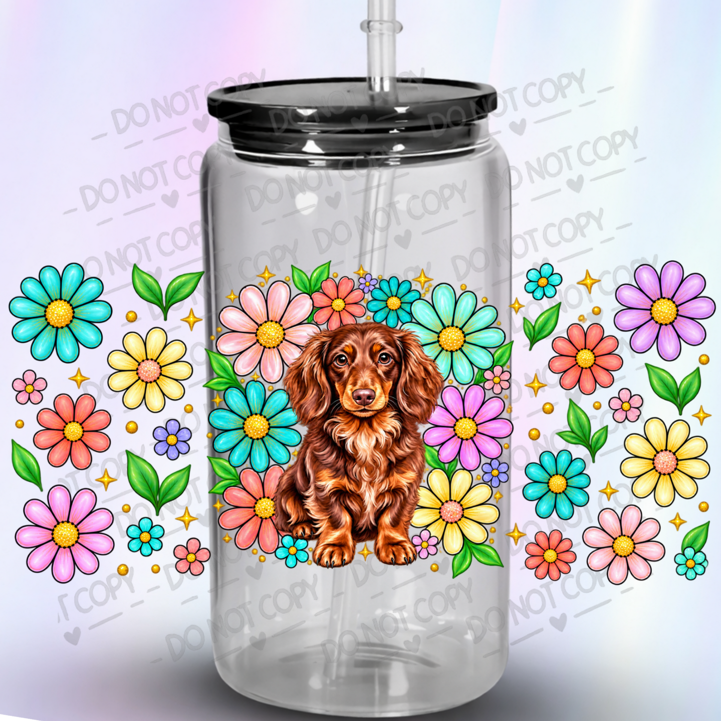 Dachshund Floral Garden 16 oz UV DTF Wrap