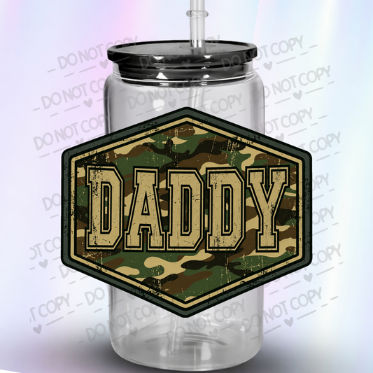 Daddy Camo Hexagon Badge UV DTF Decal