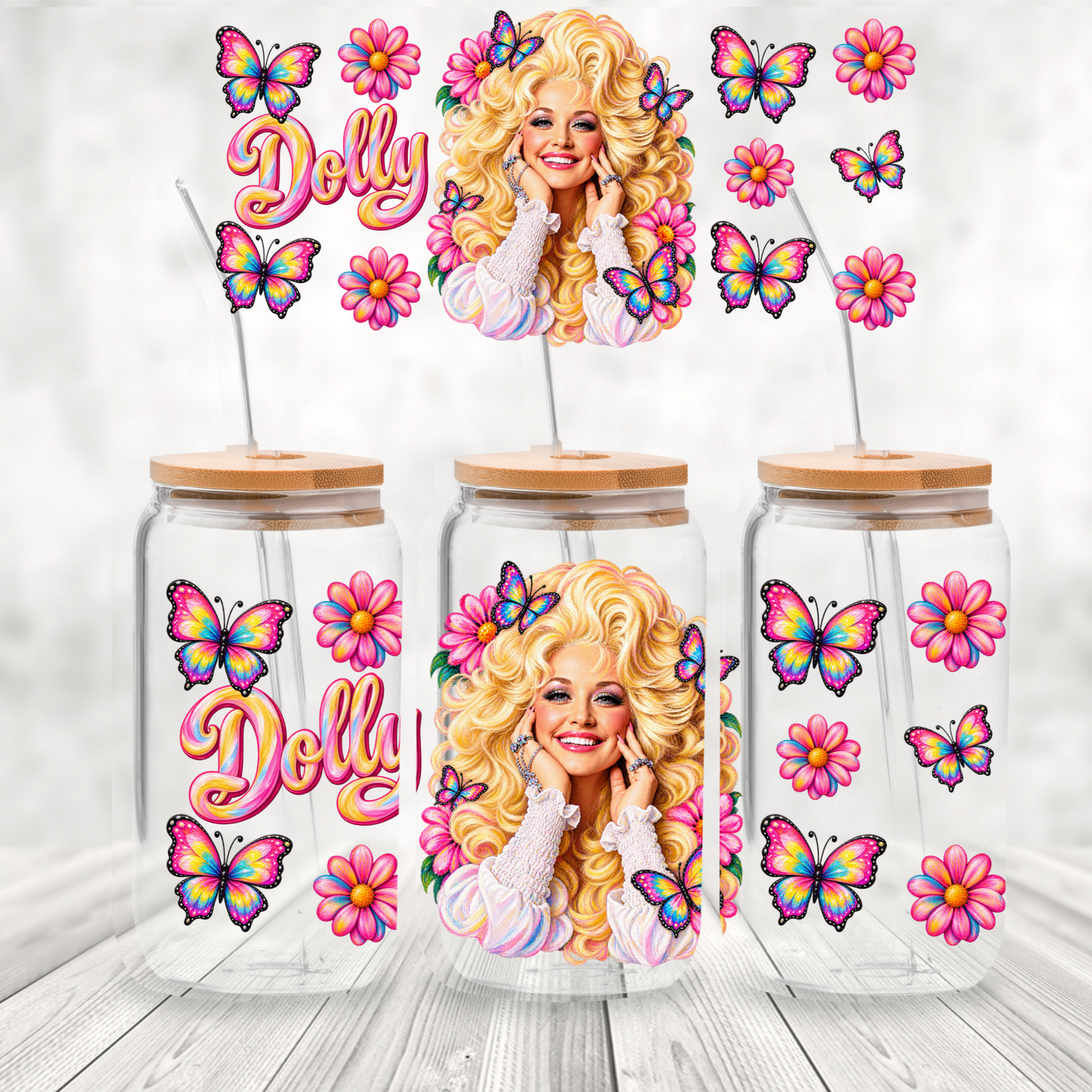 Dolly Floral Butterfly UV DTF 16 oz Wrap