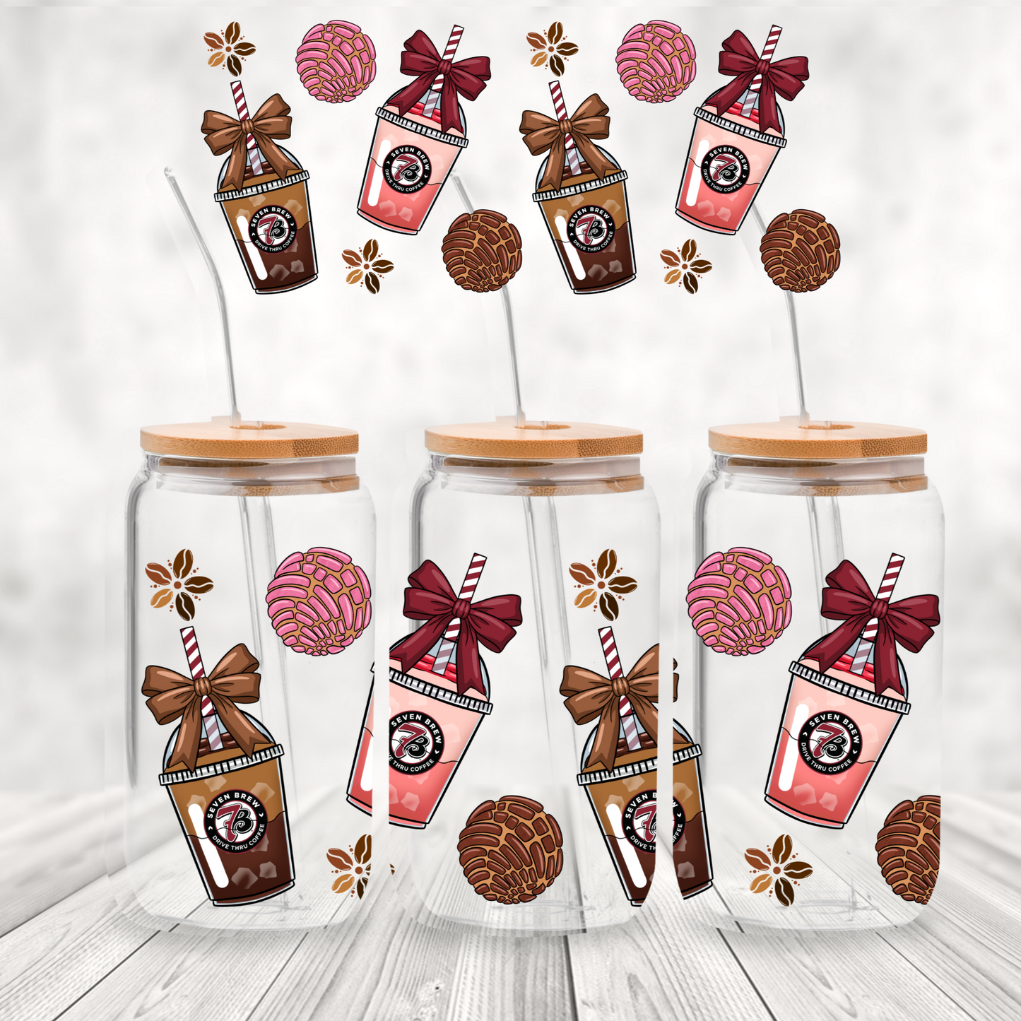 Seven Brew Coffee Cups This is a UV DTF 16 oz Wrap