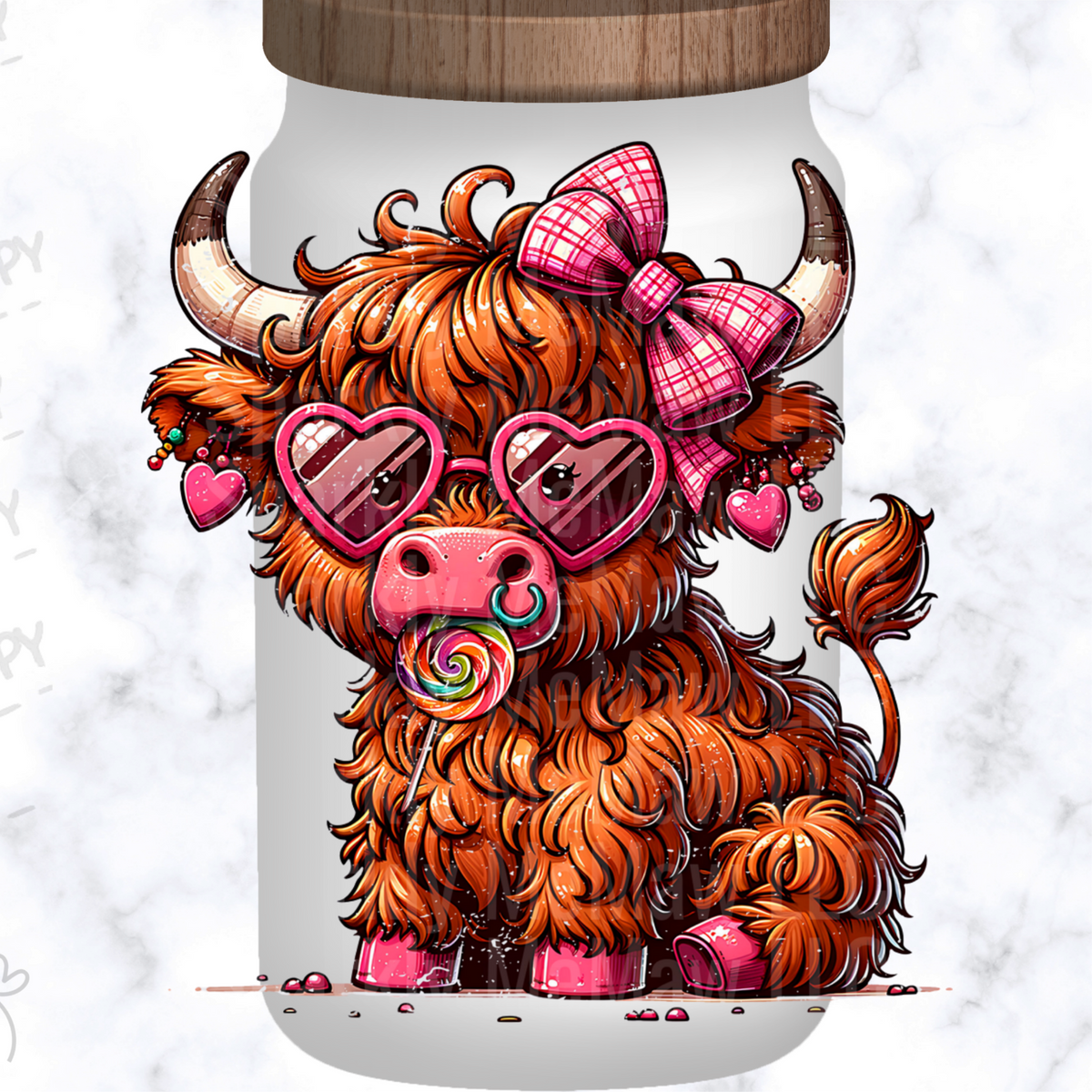 Cute Highland Cow Lollipop Valentine UV DTF Decal