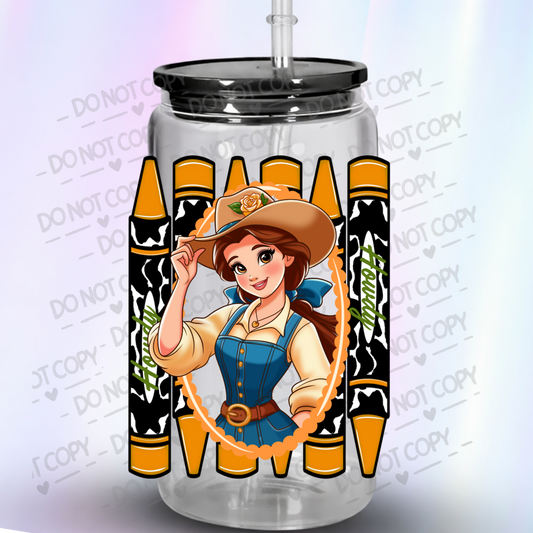 Belle Cowgirl Howdy Western Crayons UV DTF Decal