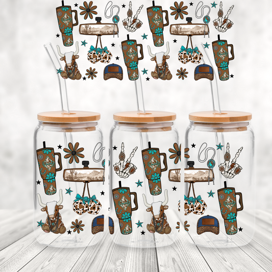 Western Cowhide Stanley Tumbler Set is a UV DTF 16 oz Wrap