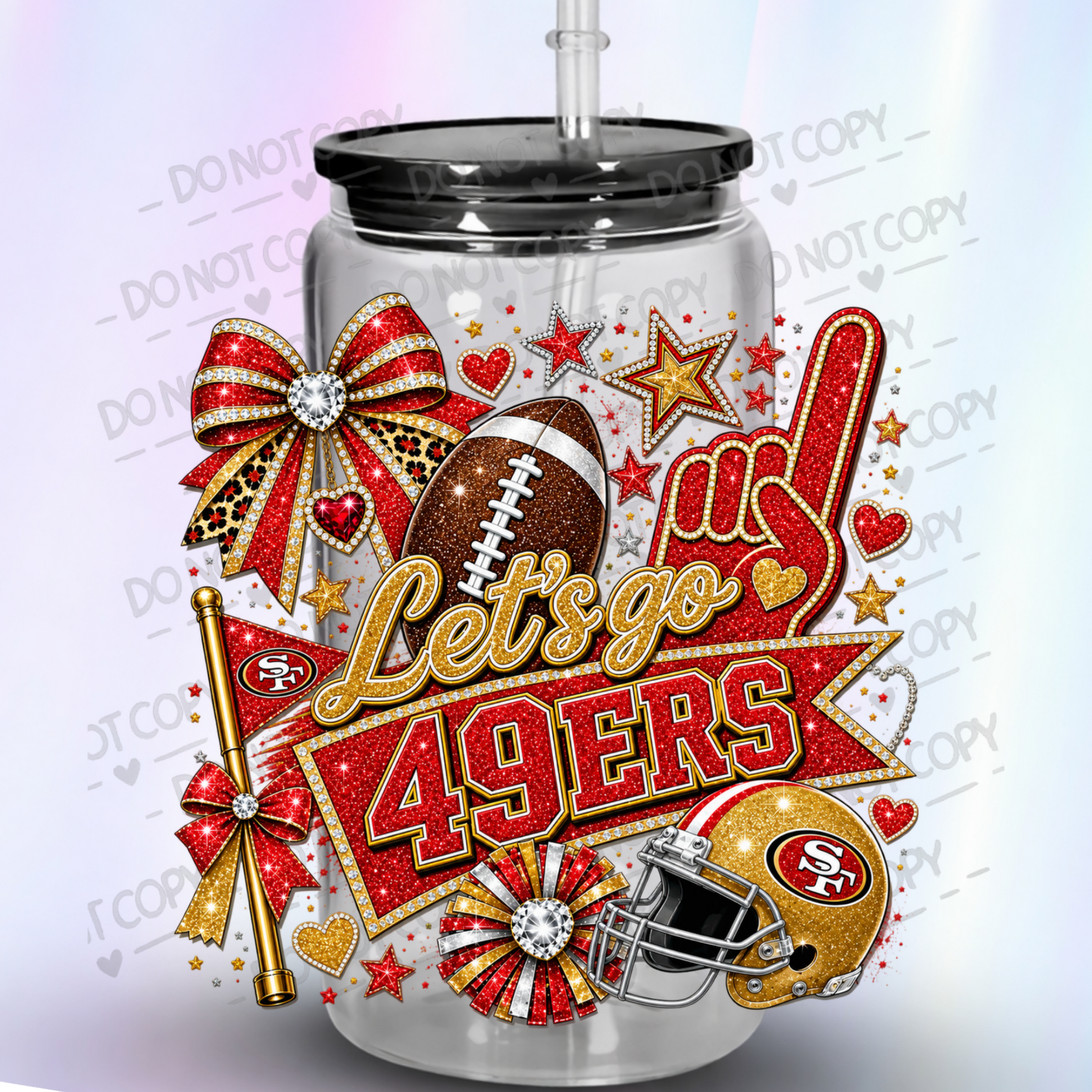 Let's Go 49ers Glitter Cheer UV DTF Decal
