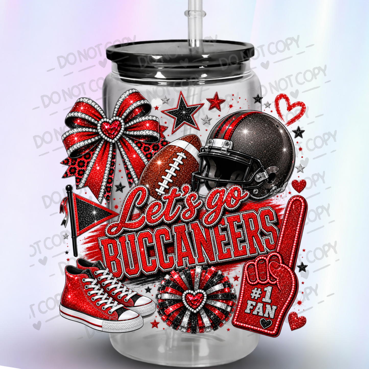 Let's Go Buccaneers Glitter Fan UV DTF Decal