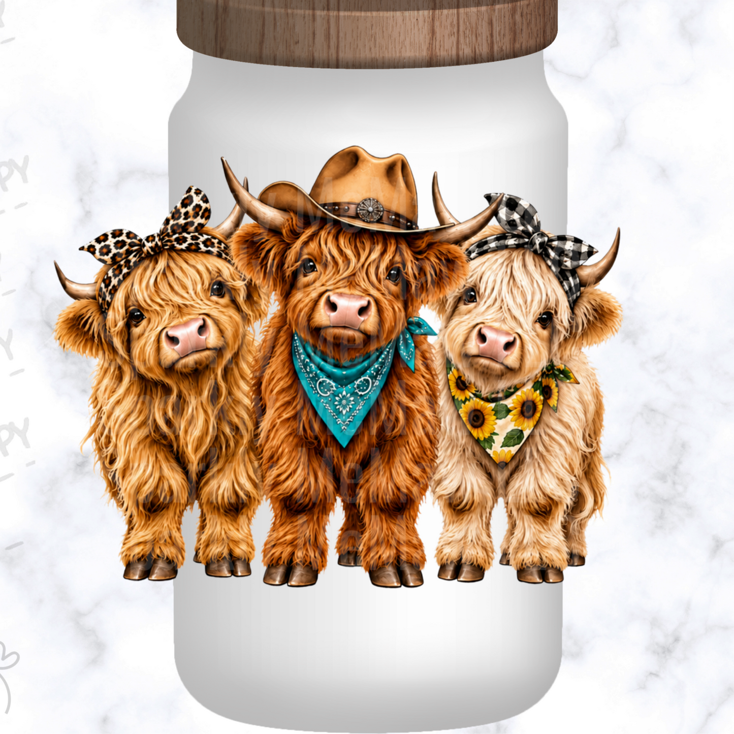Three Highland Cows Western Style UV DTF Decal