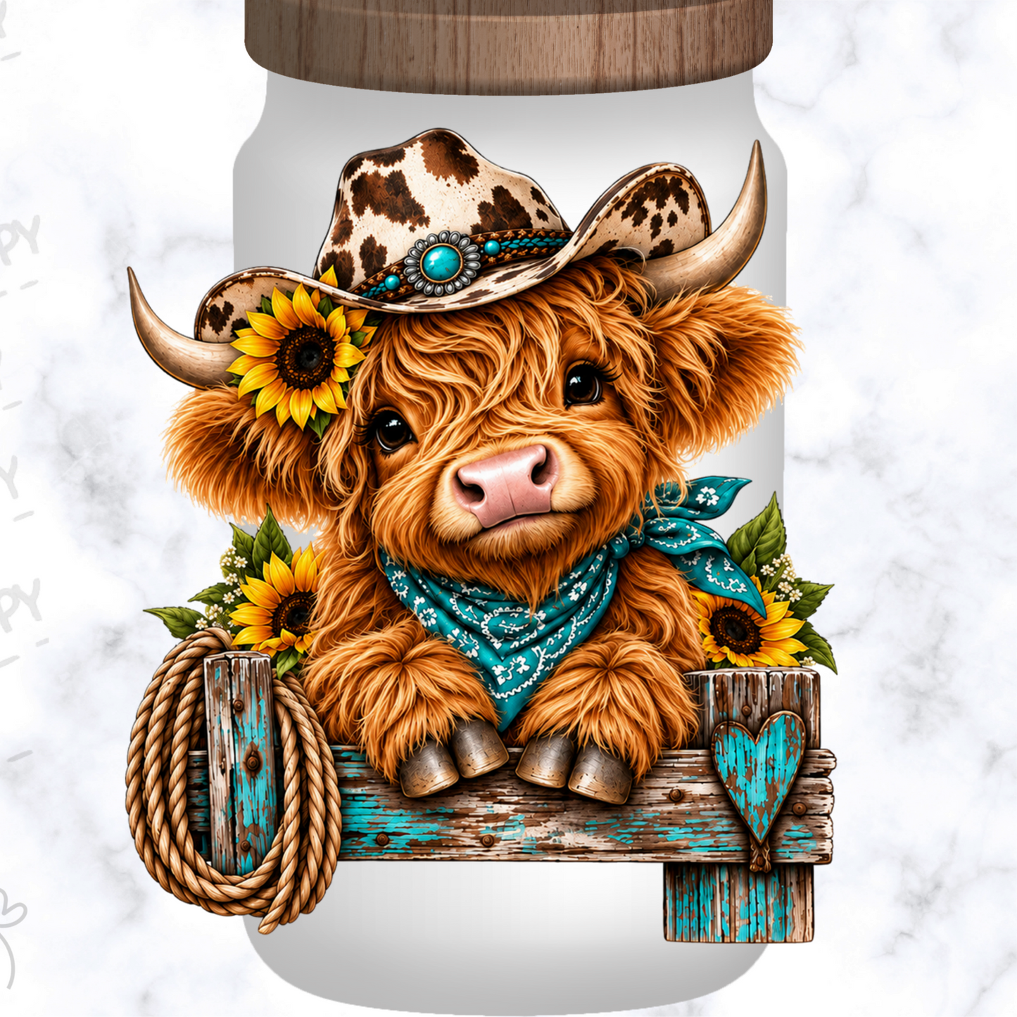 Cute Highland Cow Cowboy UV DTF Decal