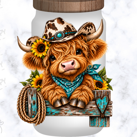 Cute Highland Cow Cowboy UV DTF Decal
