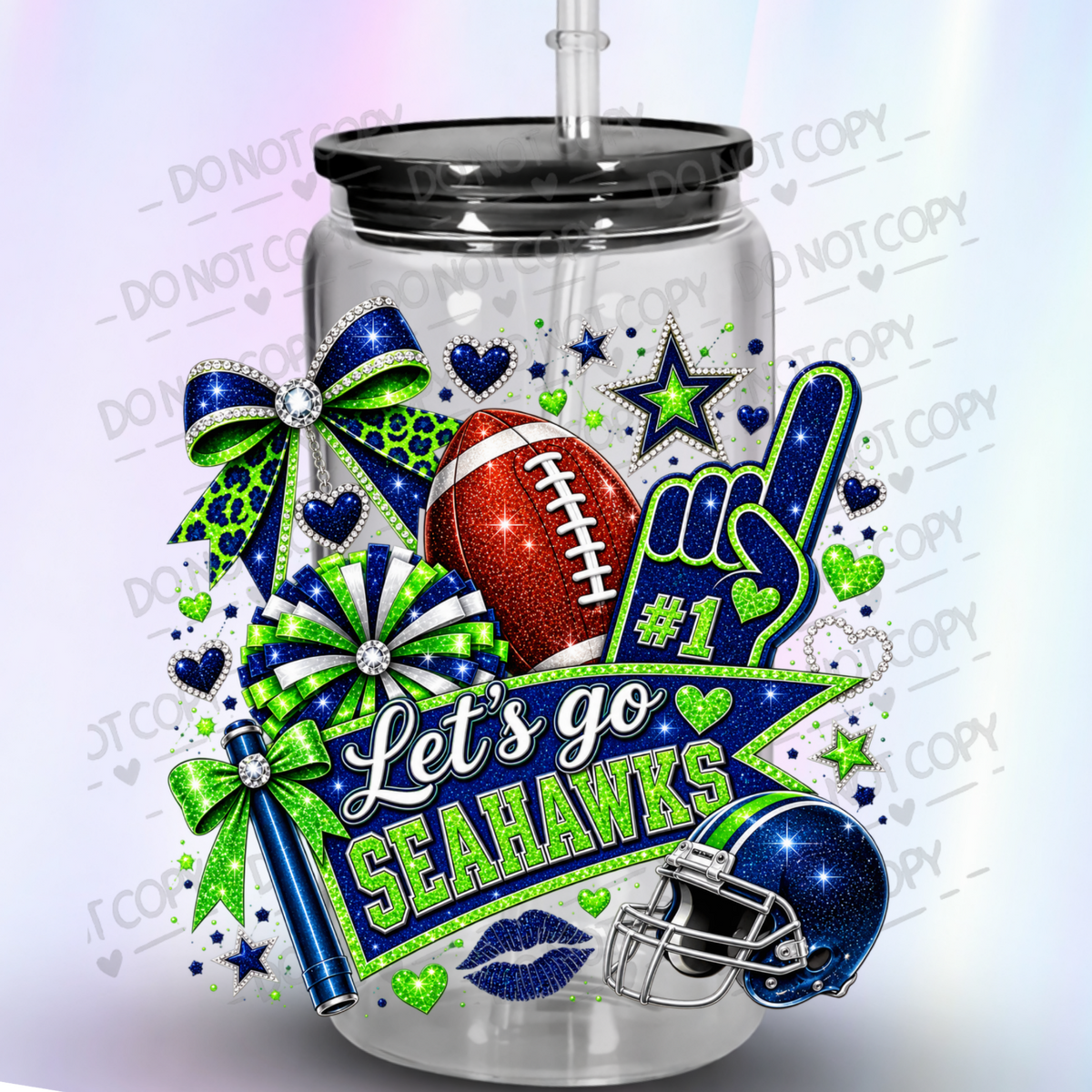 Let's Go Seahawks Glitter Fan UV DTF Decal