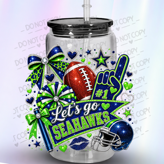 Let's Go Seahawks Glitter Fan UV DTF Decal