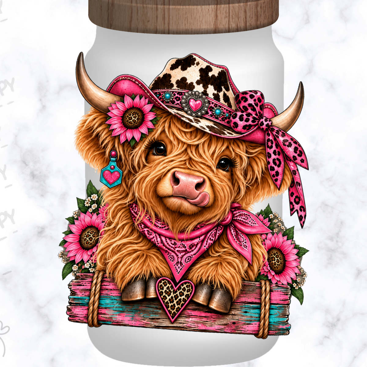 Cute Highland Cow Cowgirl UV DTF Decal