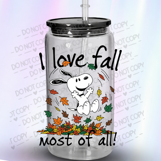 S I Love Fall Most UV DTF Decal