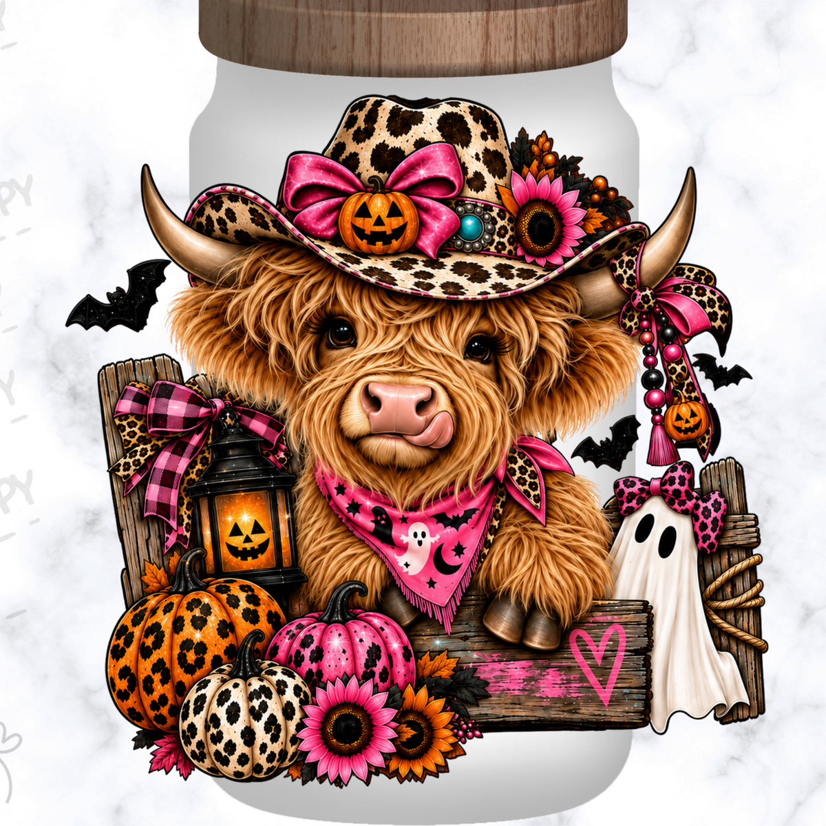 Spooky Highland Cow Cowgirl Halloween UV DTF Decal