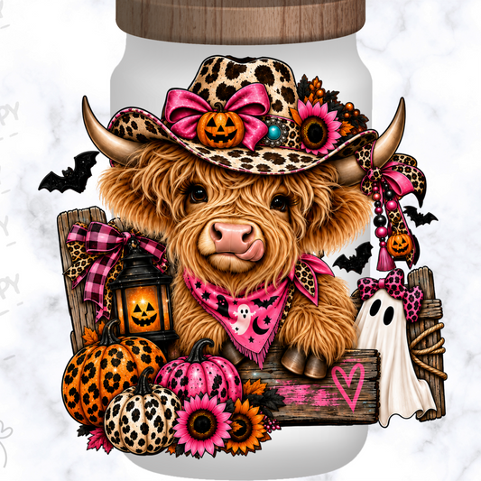 Spooky Highland Cow Cowgirl Halloween UV DTF Decal