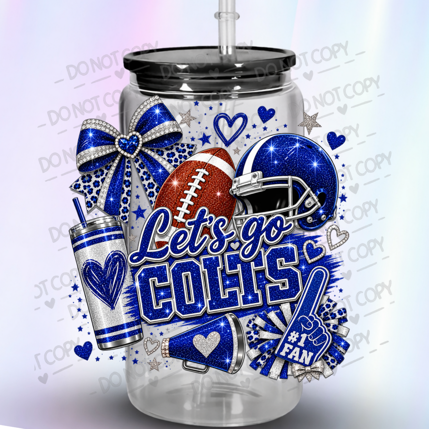 Let's Go Colts Glitter Fan this is a UV DTF Decal