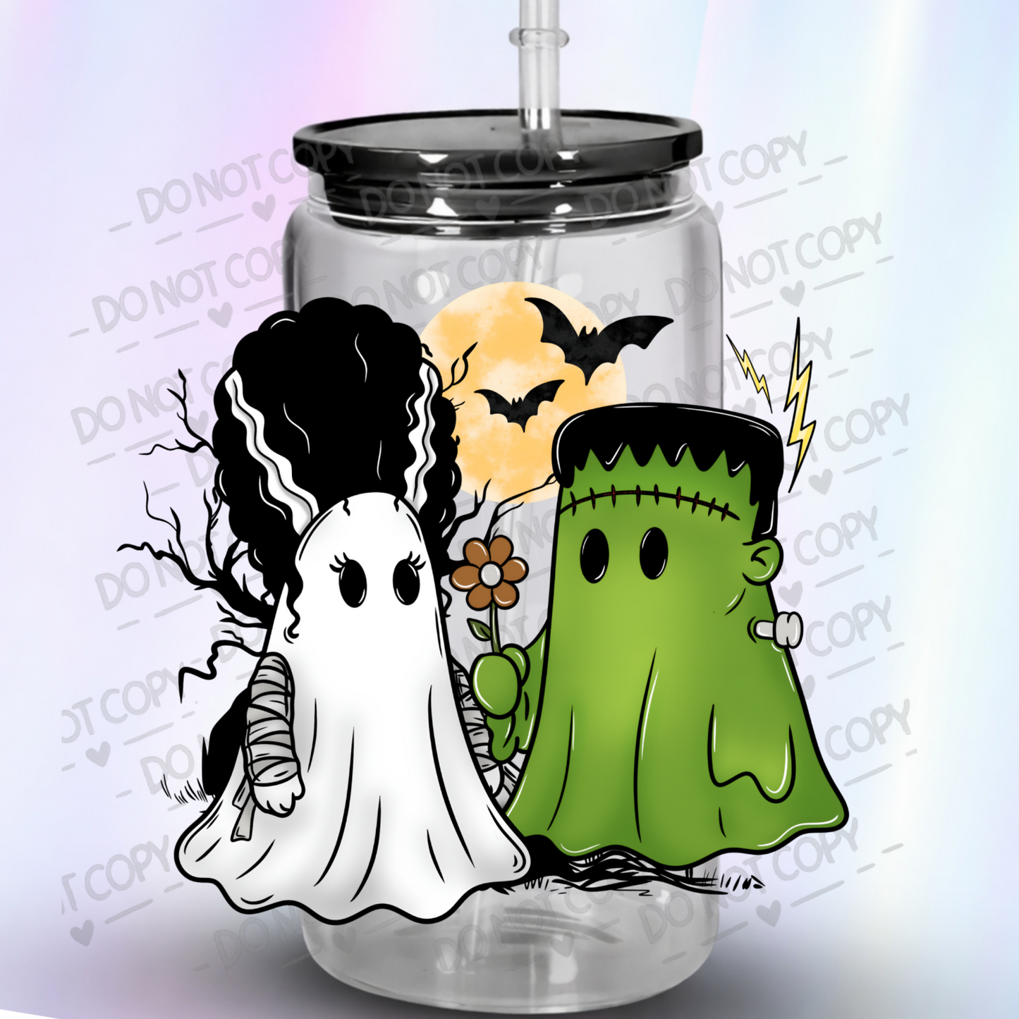Bride of Frankenstein Ghost Couple UV DTF Decal