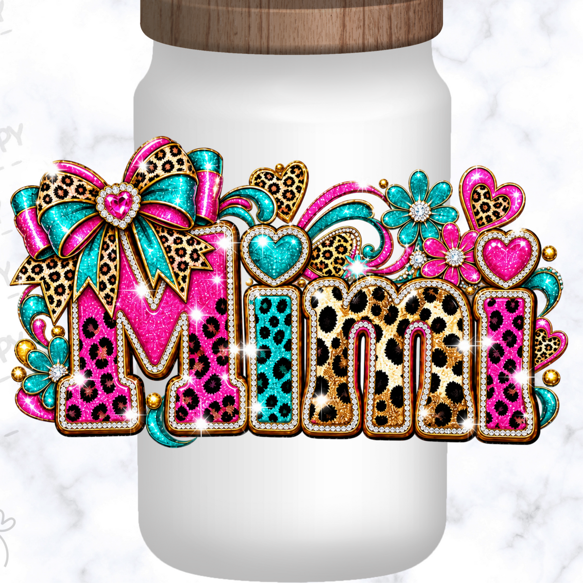 Glitter Leopard Mimi UV DTF Decal