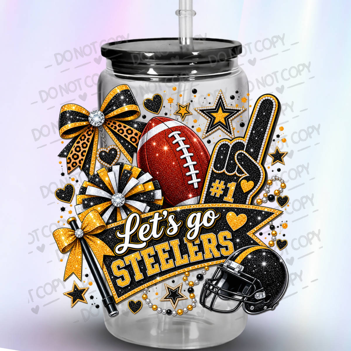 Let's Go Steelers Glitter Fan UV DTF Decal