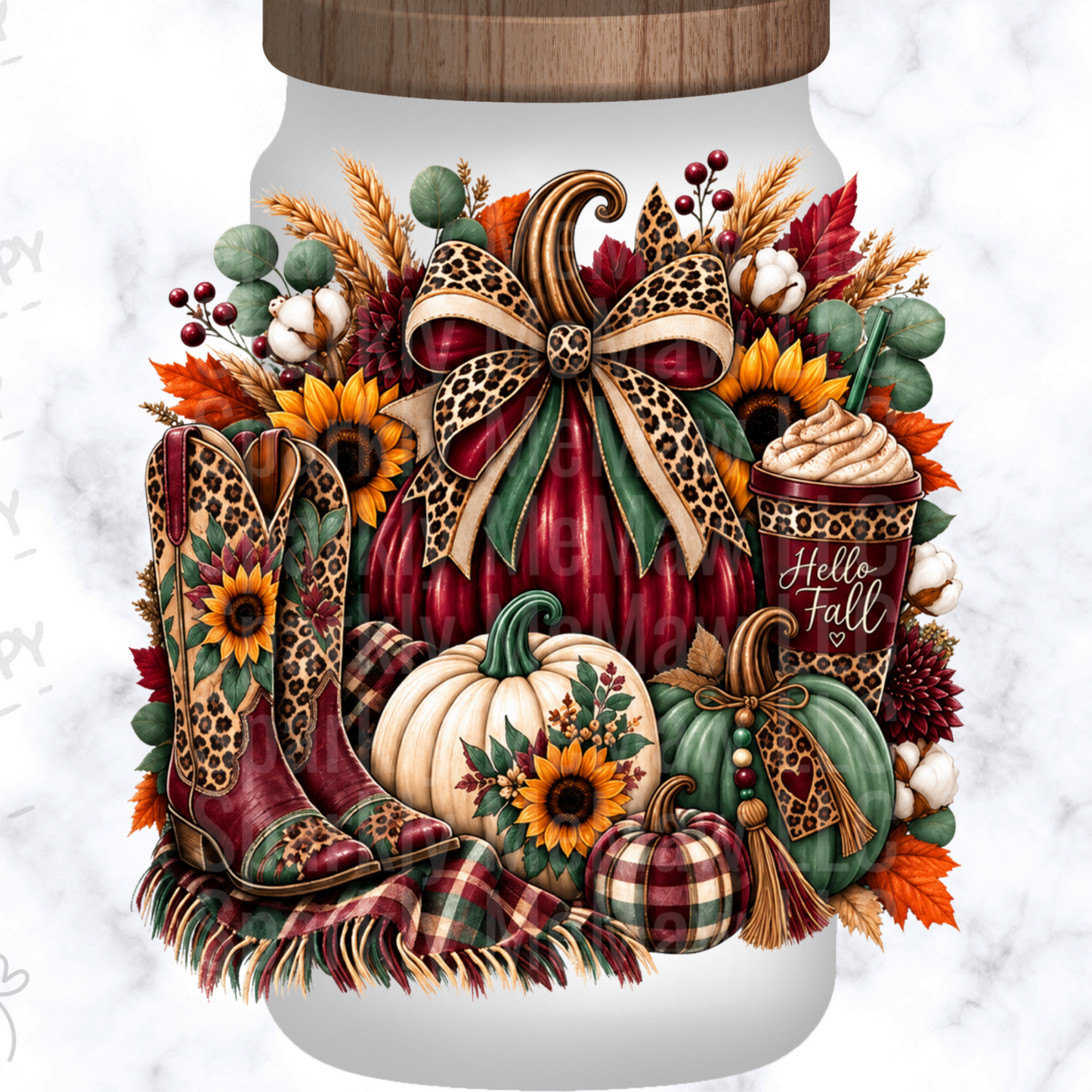 Hello Fall Leopard Pumpkin Boots UV DTF Decal