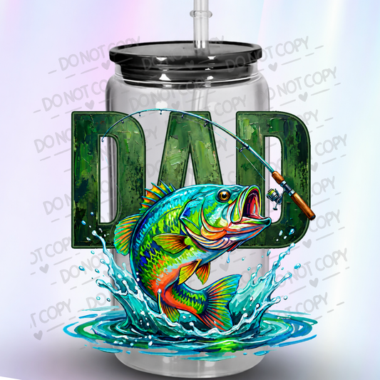 DAD Fishing Bass Splash UV DTF Decal